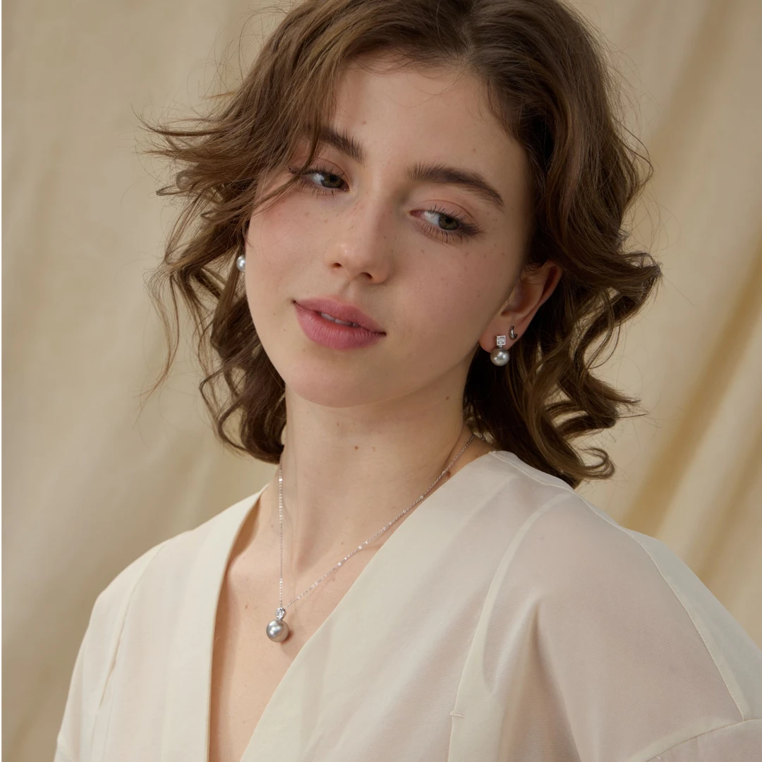 【新品】ARSIS灰珠泡泡耳钉项链套组时尚饰品简约设计通勤耳饰女L2