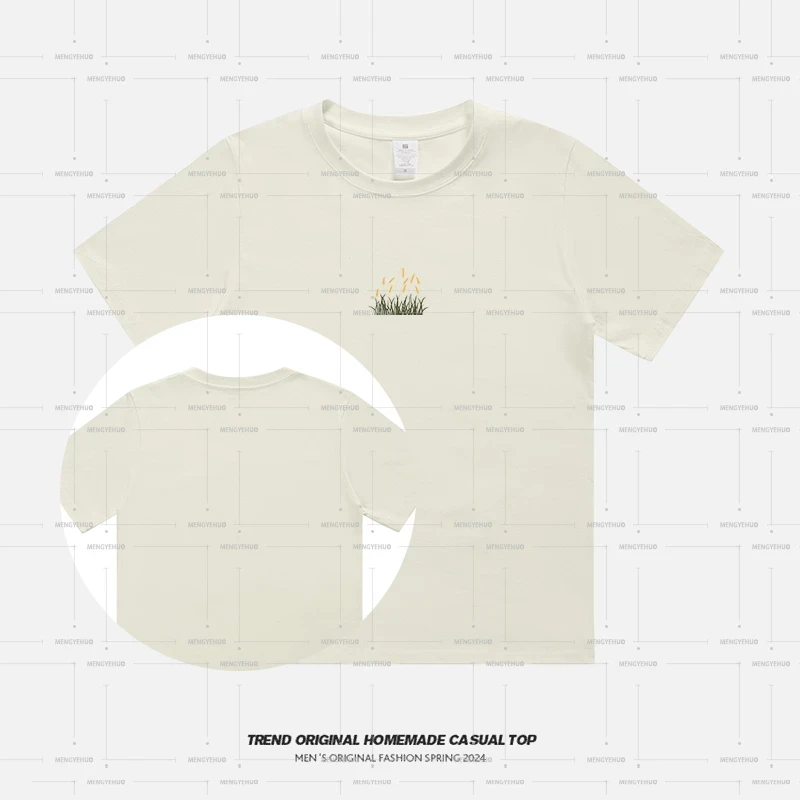 短袖T恤女夏季圆领纯棉休闲上衣潮牌小麦印花宽松透气情侣体恤