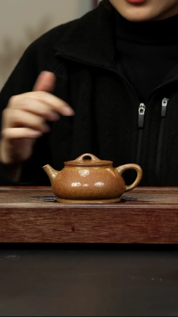 紫砂茶壶黄金段柴烧 云瓢
