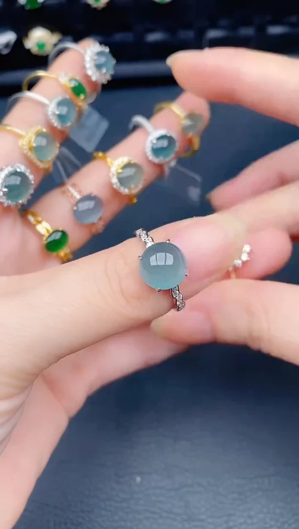 银S925镶嵌戒指翡翠天然a货翡翠9