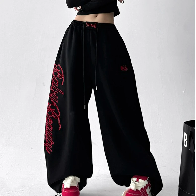 Y-C秋季2025新款韩版宽松显瘦百搭休闲裤女高腰直筒阔腿长裤子潮