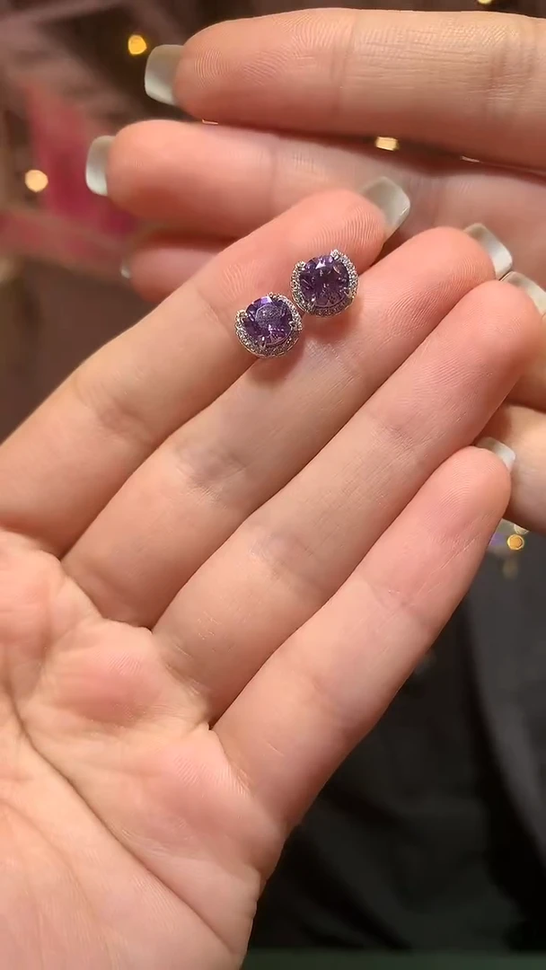紫晶耳饰银S925镶嵌（宝石世家严选）