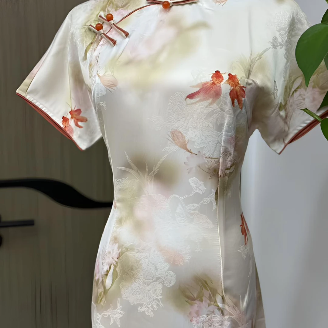 22C-【锦鲤折桂】中国风夏季短袖旗袍年轻款送考日常可穿