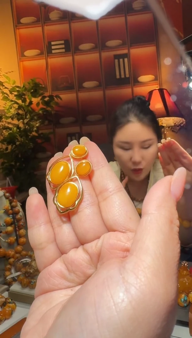 蜜蜡颈饰银S925镶嵌123天然蜜蜡珠宝奇石全都保真