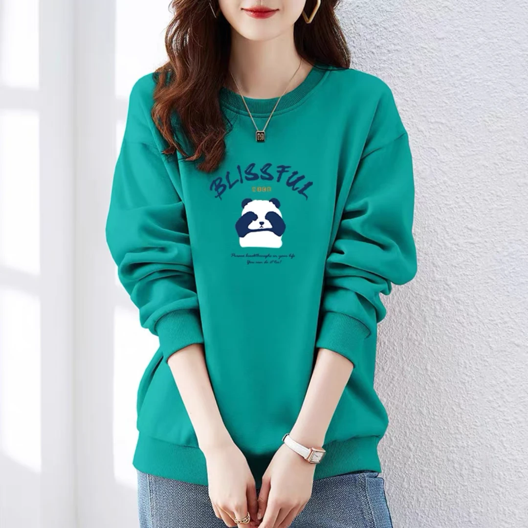 圆领卫衣女士春秋季新款宽松大码胖mm上衣休闲洋气减龄小个子外套