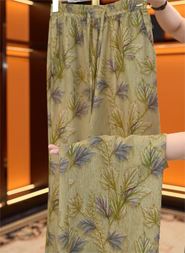 【3D烫花工艺】蚕物2025新款高腰垂直冰丝凉感透气阔腿裤c174彭彭