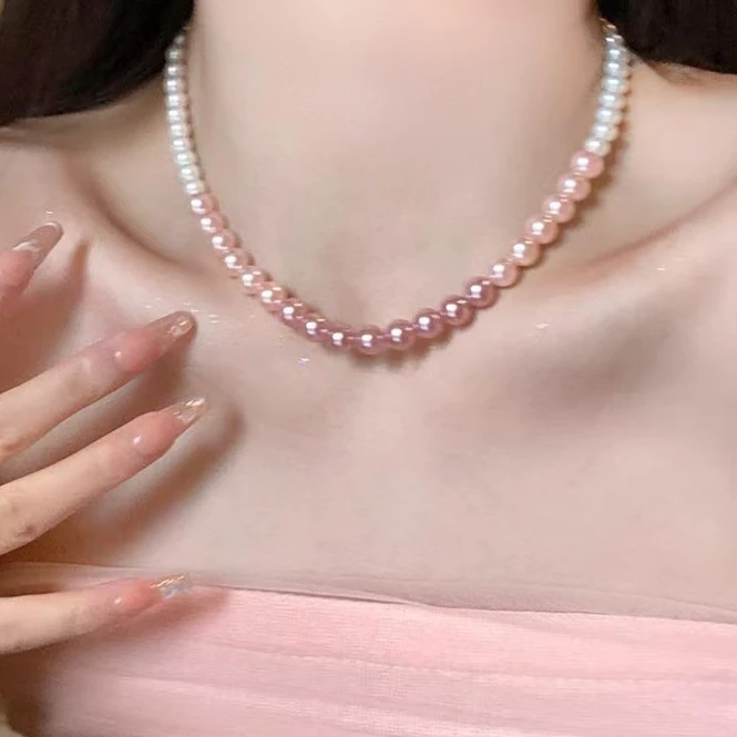 铜合金项链 项链渐变粉色百搭经典时尚气质x649