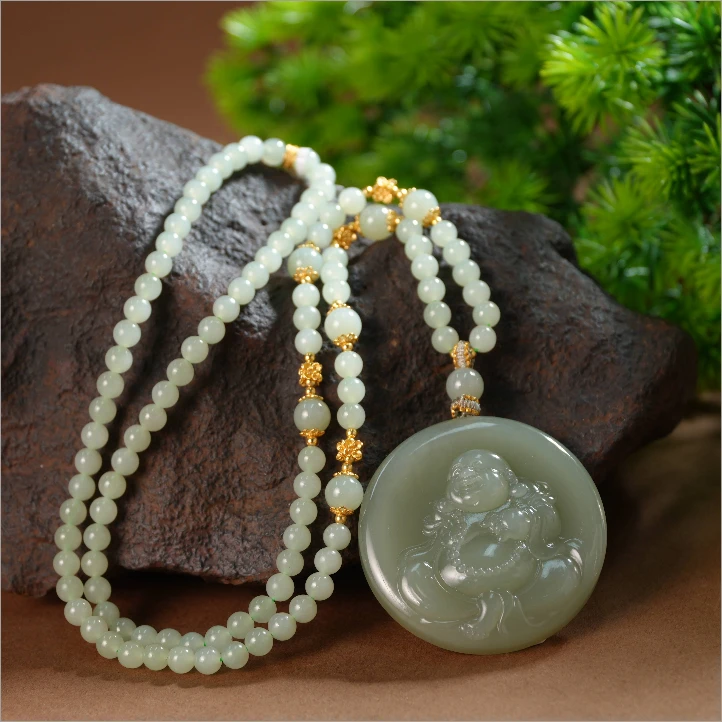【老掌柜】和田玉/晴水佛公圆牌项链 DEC041319