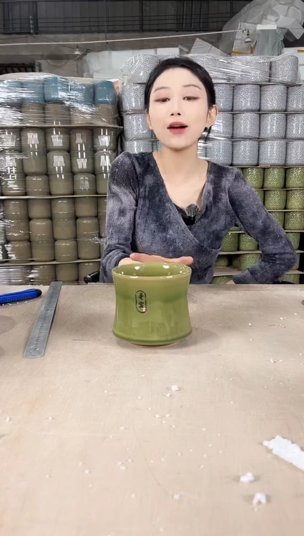 【闪购商品】陶瓷收腰裂纹深绿13x11