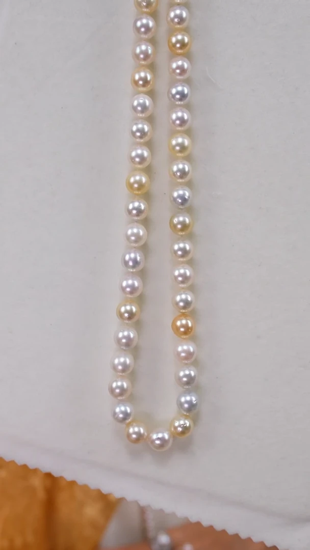 项链银S925镶嵌海水珍珠白金混色8-10mm