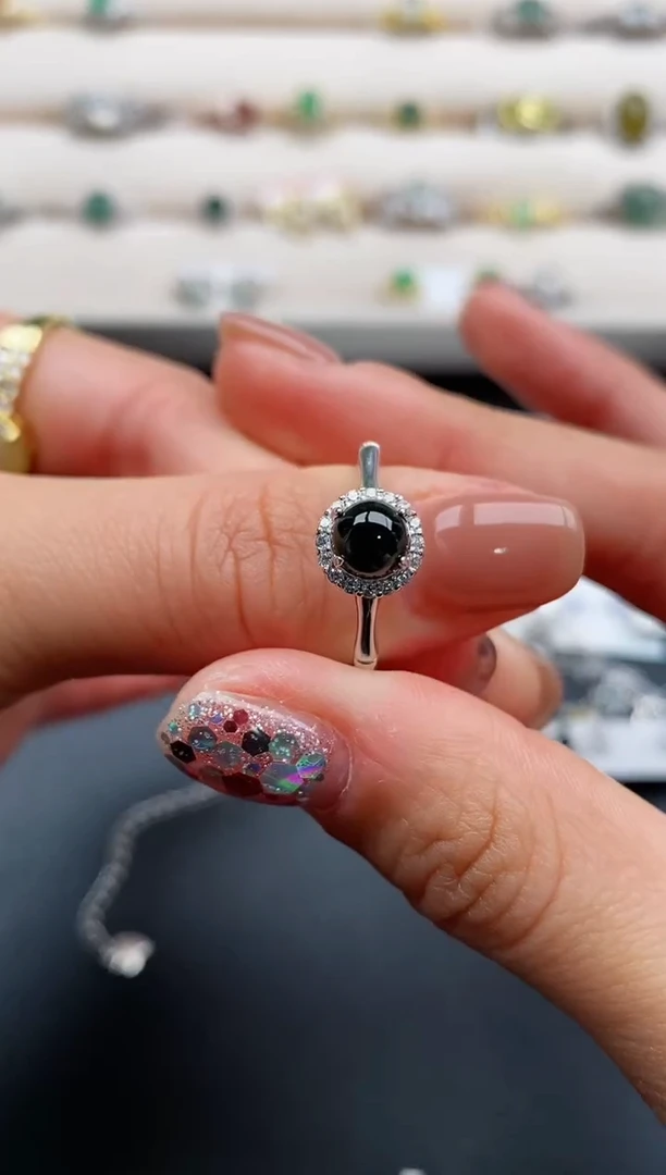 银S925镶嵌戒指翡翠缅甸天然A货翡翠44  2-8