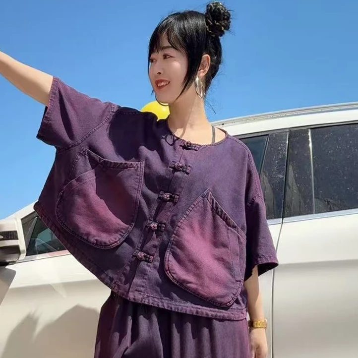 唐汉布依新款女装上衣牛仔开衫款套头D