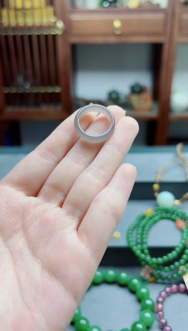 和田玉戒指未镶嵌烟紫指环13-14#HX