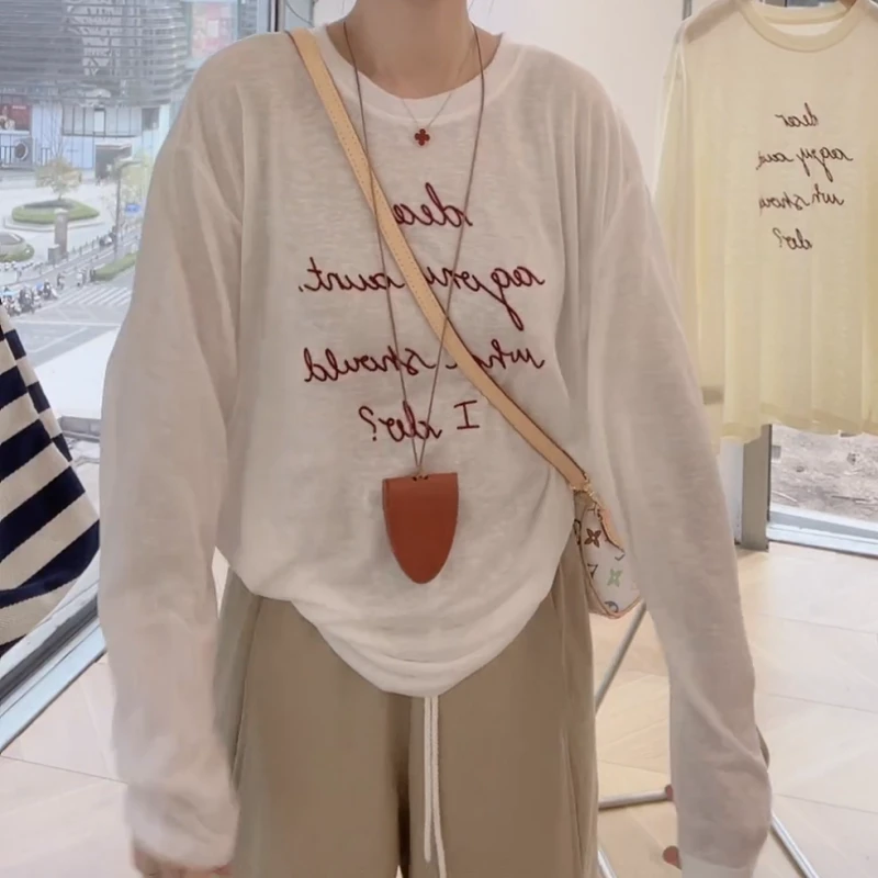 2025百搭韩版百搭显瘦新款轻薄透气字母植绒长袖LK2502586