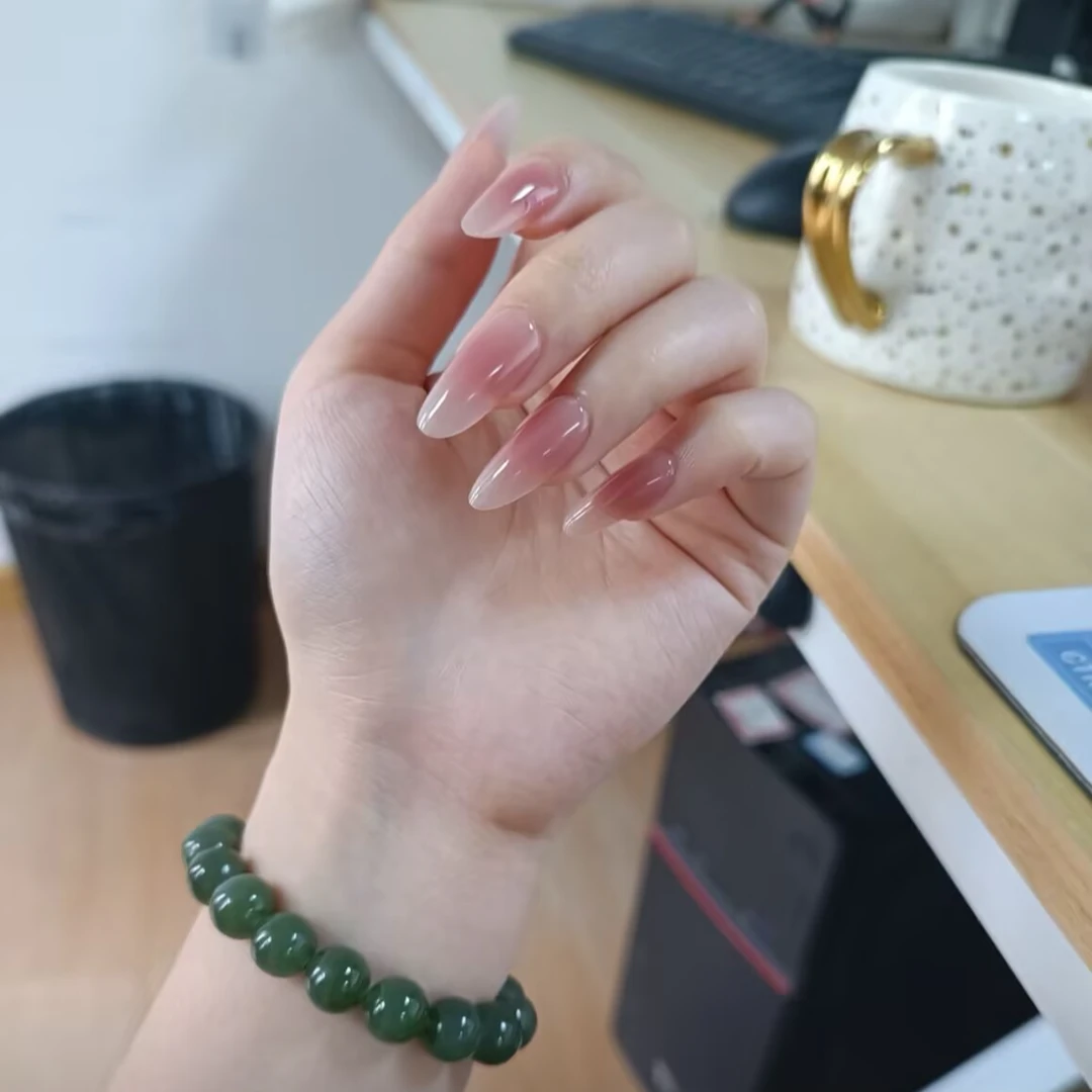 【素指】高级感华妃渐变美甲贴片手工穿戴甲简约指贴中长款简单夏天