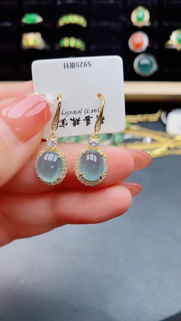 【闪购商品】翡翠耳饰银S925镶嵌1212