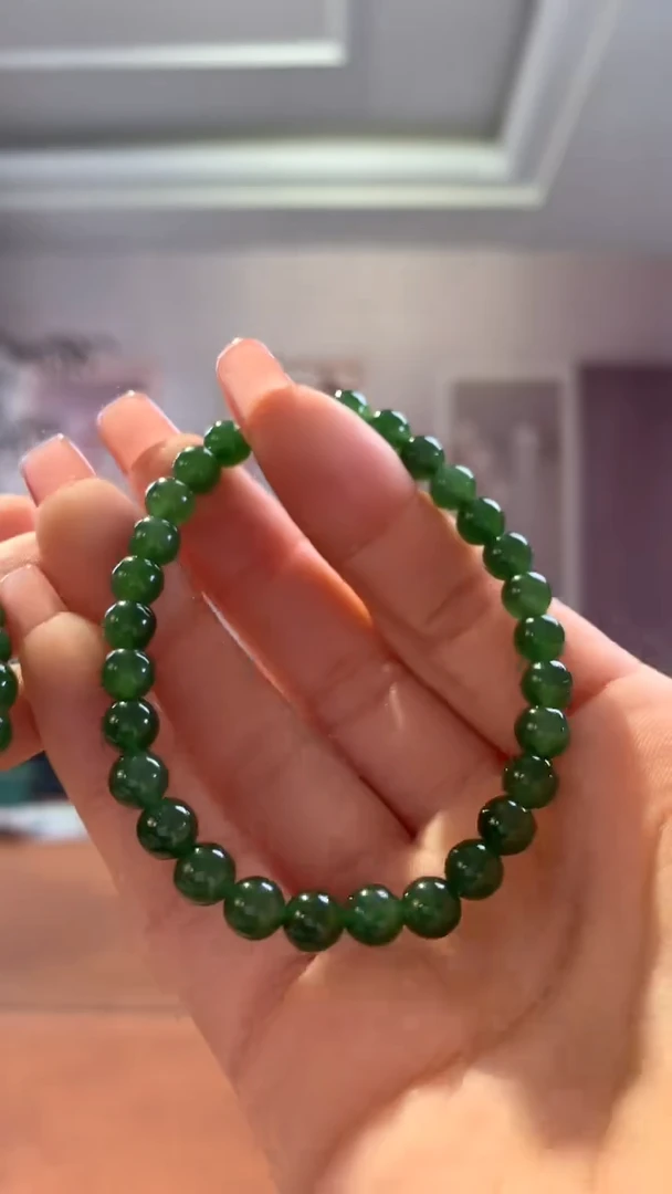 【闪购商品】和田玉手串未镶嵌碧玉菠菜绿单圈