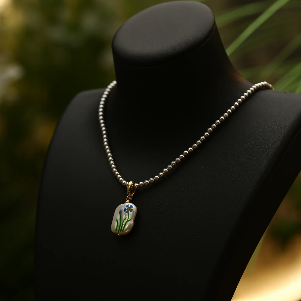 链子925银合成锆石 英国设计师手工手绘项链-9323