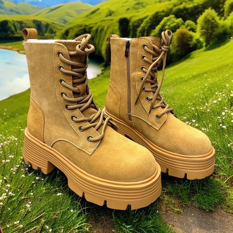 福利款女款春秋马丁靴厚底个性百搭驼色经典百搭