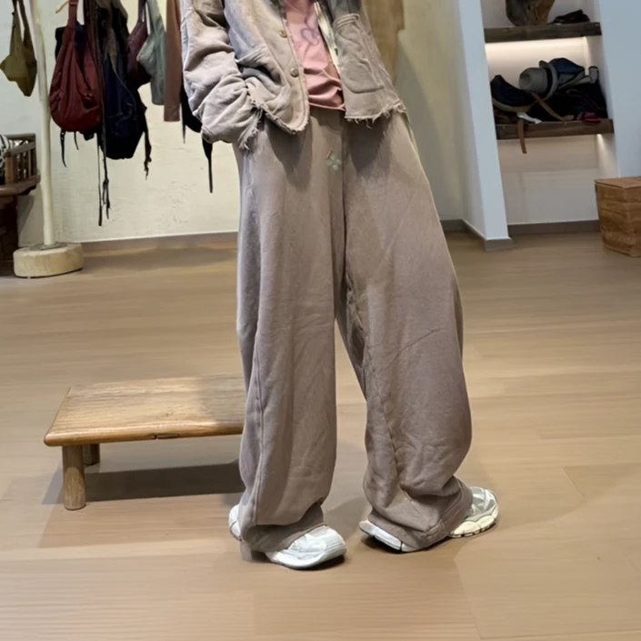 忆古朴拙针织翻边休闲裤241205运动春秋韩版宽松