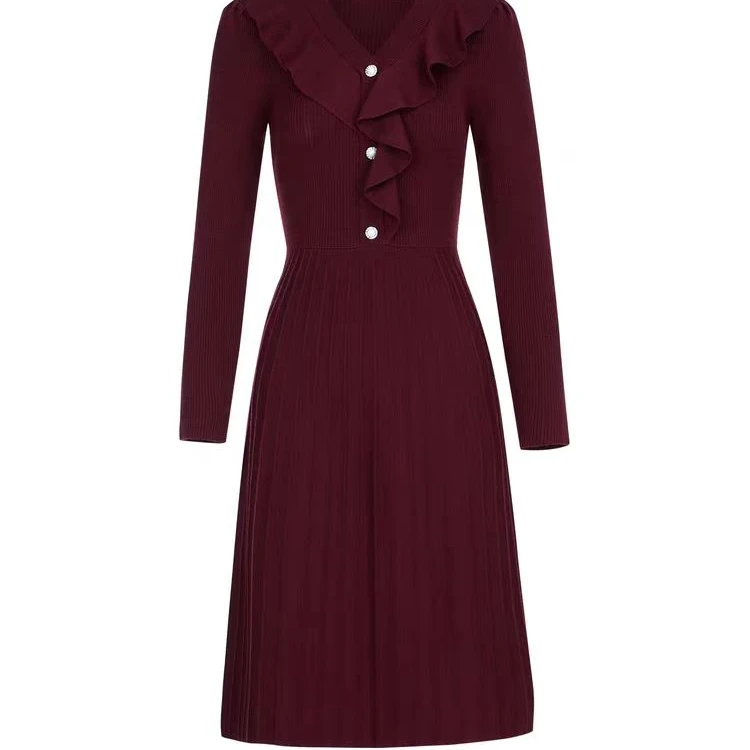 【珂】显瘦气质长袖时尚复古法式收腰秋冬连衣裙KL001