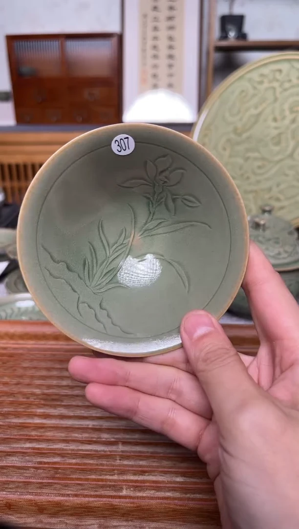 瓷器307耀州窑纯手工斗笠盏  微瑕
