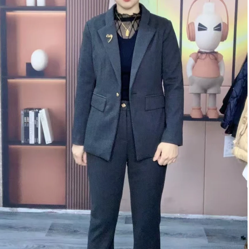23137#高级感呢料西装外套两件套时尚百搭西装套装女秋冬新款