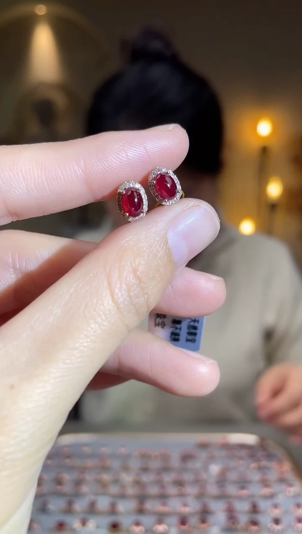 银S925镶嵌耳饰红宝石耳饰