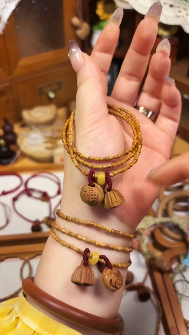 手串桃核三圈 竹节手串  福运连连 福字加莲蓬 备注手围