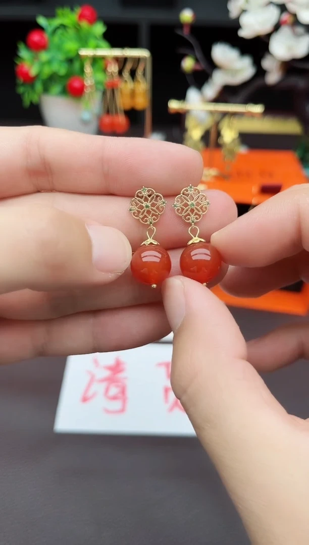 玛瑙/玉髓耳饰银S925镶嵌710000