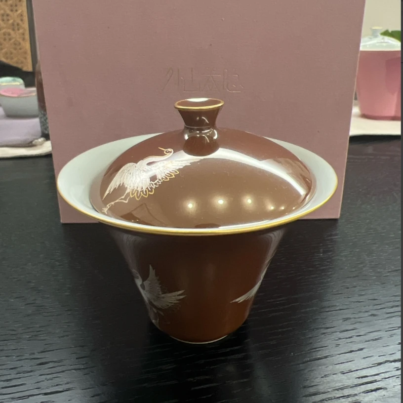 阿茶紫金釉银鹤盖碗