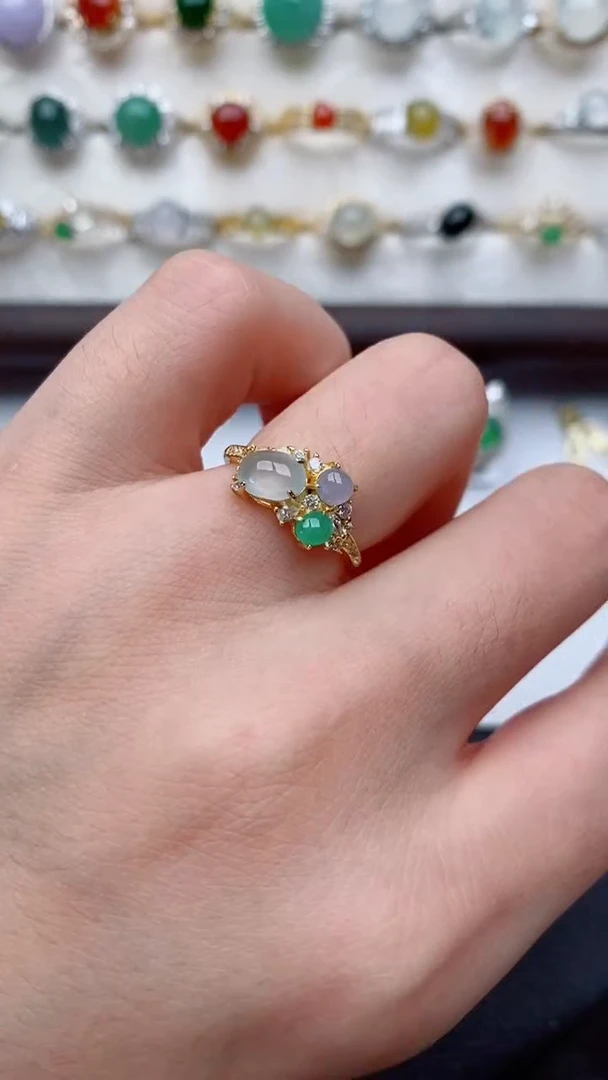 银S925镶嵌戒指翡翠...