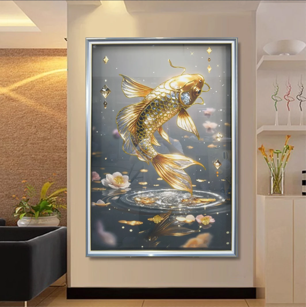 钢化玻璃【金玉满堂】客厅装饰画餐厅画玄关画客厅背景墙锦鲤鱼6080