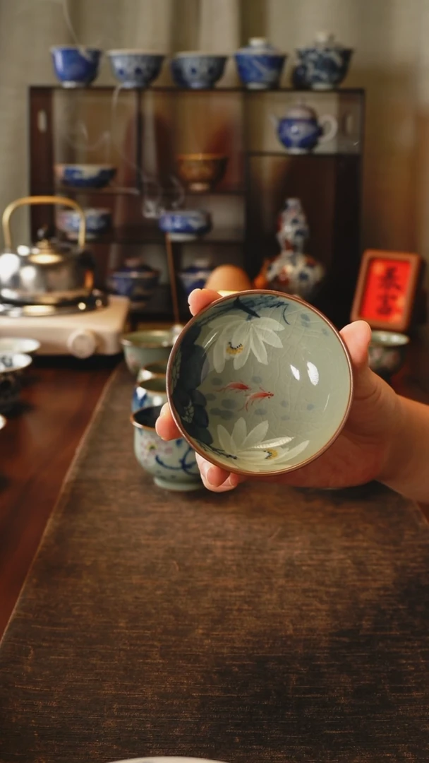，****，景德镇手工手绘荷花主人杯