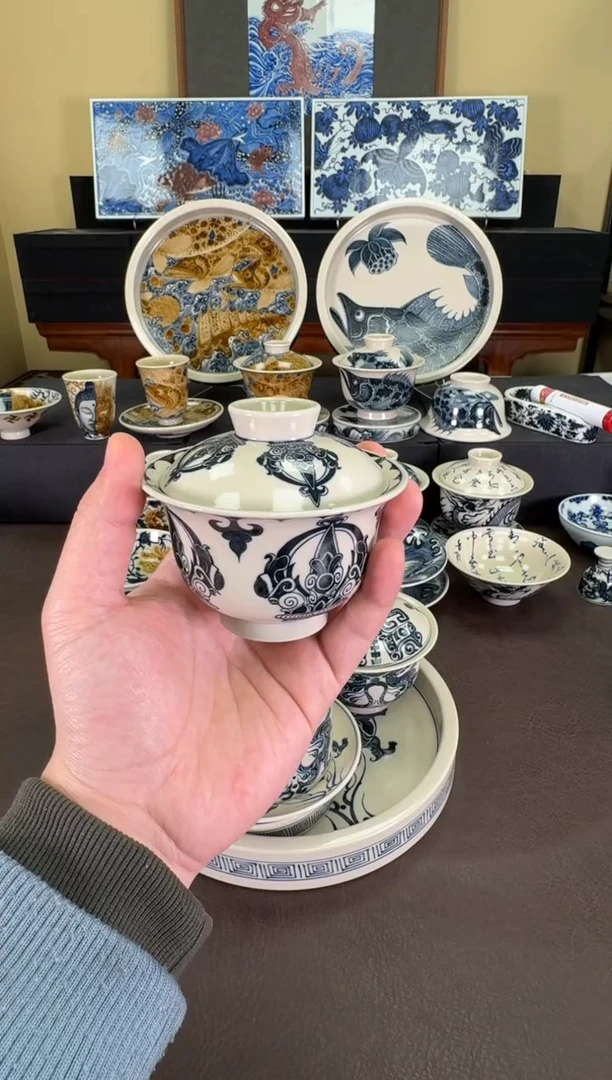 【闪购商品】二号釉金刚杵纹盖碗