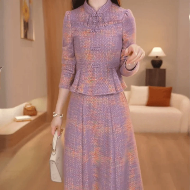 B429【上衣+半身裙】2025秋冬新款时尚高端优雅洋气新中式套装裙