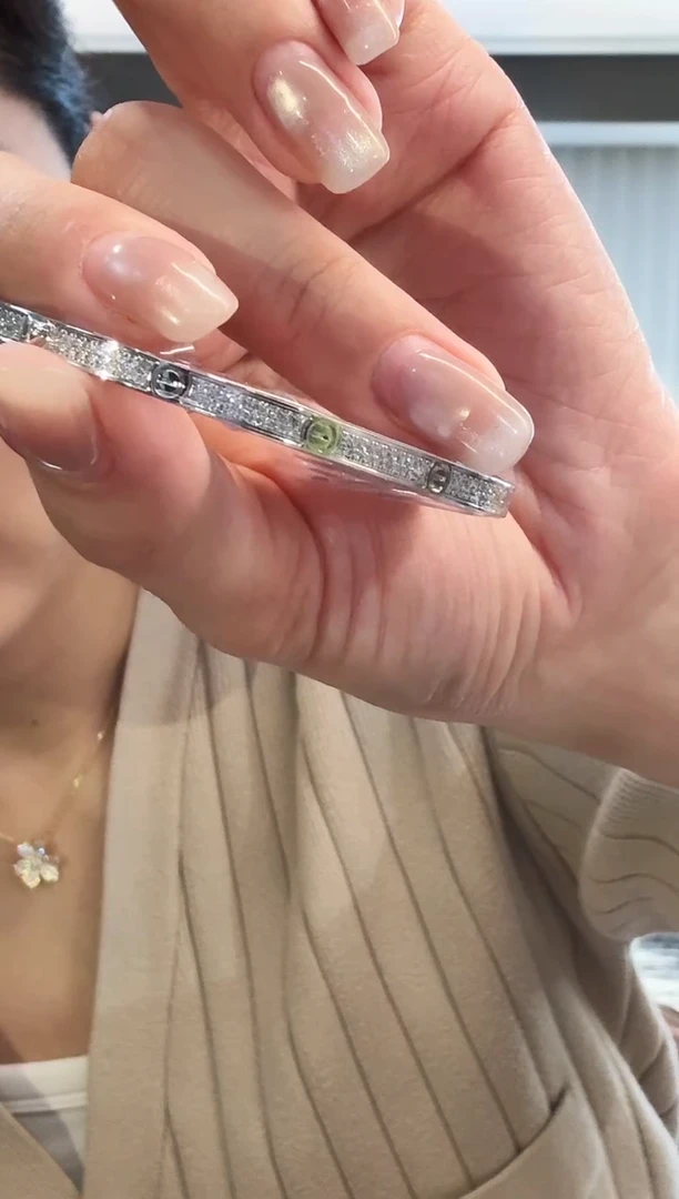 18K金镶嵌手镯钻石窄版满天星手镯白金色19号