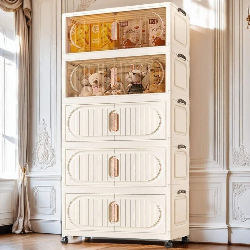 厨房家用加大号80面宽免安装折叠收纳柜储物箱儿童衣柜厨房置物架