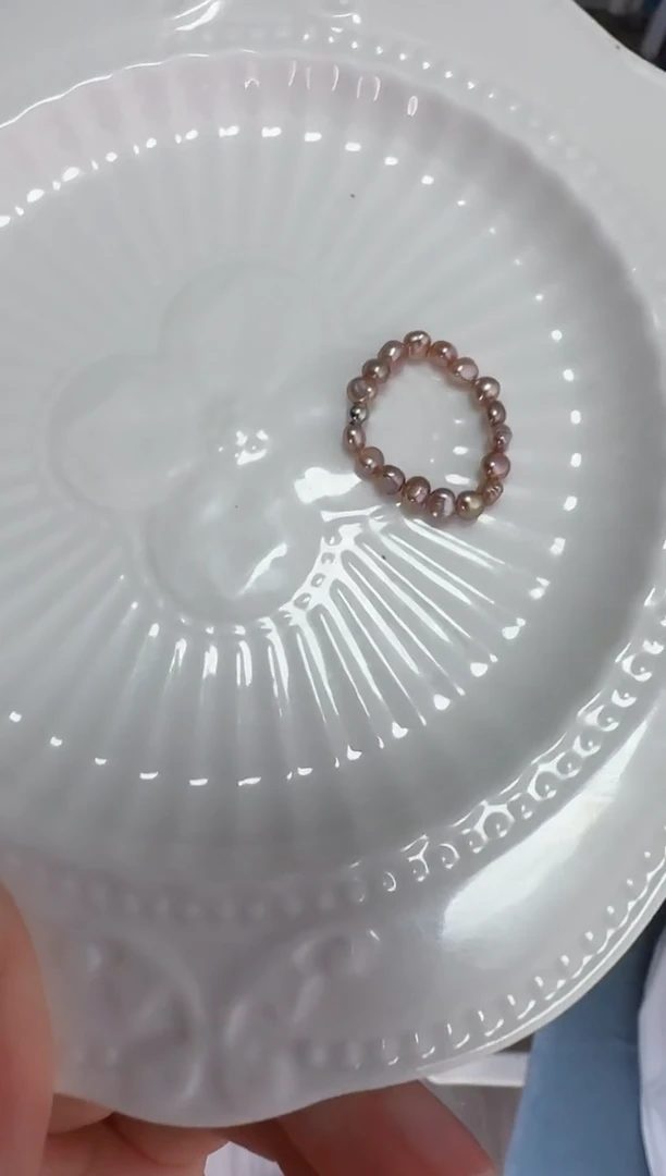 戒指银S925镶嵌淡水珍珠紫色小石头戒指