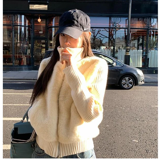 人造皮草 Ranwear涩谷来电很爱!小众复古针织拼接环葆皮草假两件