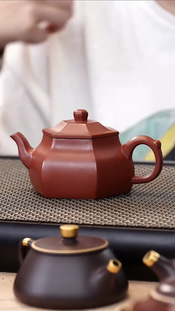 茶壶紫砂小红泥超精工六方君德150cc+杯子