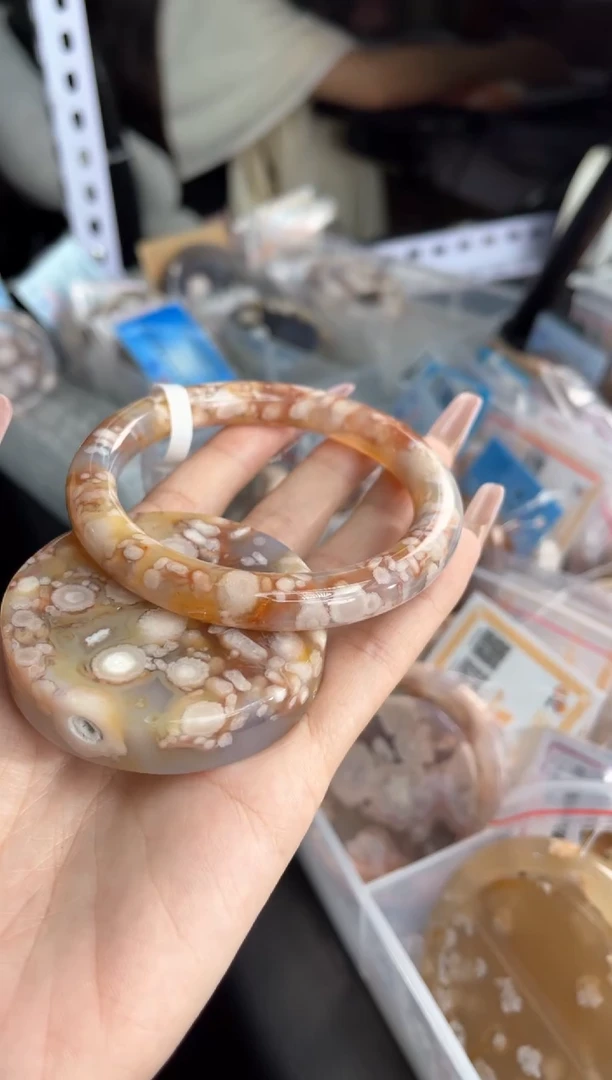 未镶嵌手镯石英质玉天然樱花玛瑙手镯61
