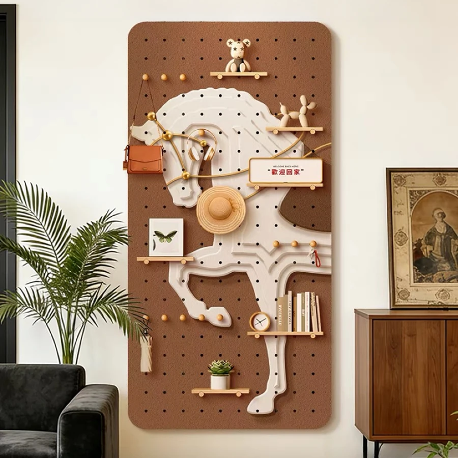 家用洞洞板收纳摆件小玩具置物架定制墙面展示挂板实木入户造型架