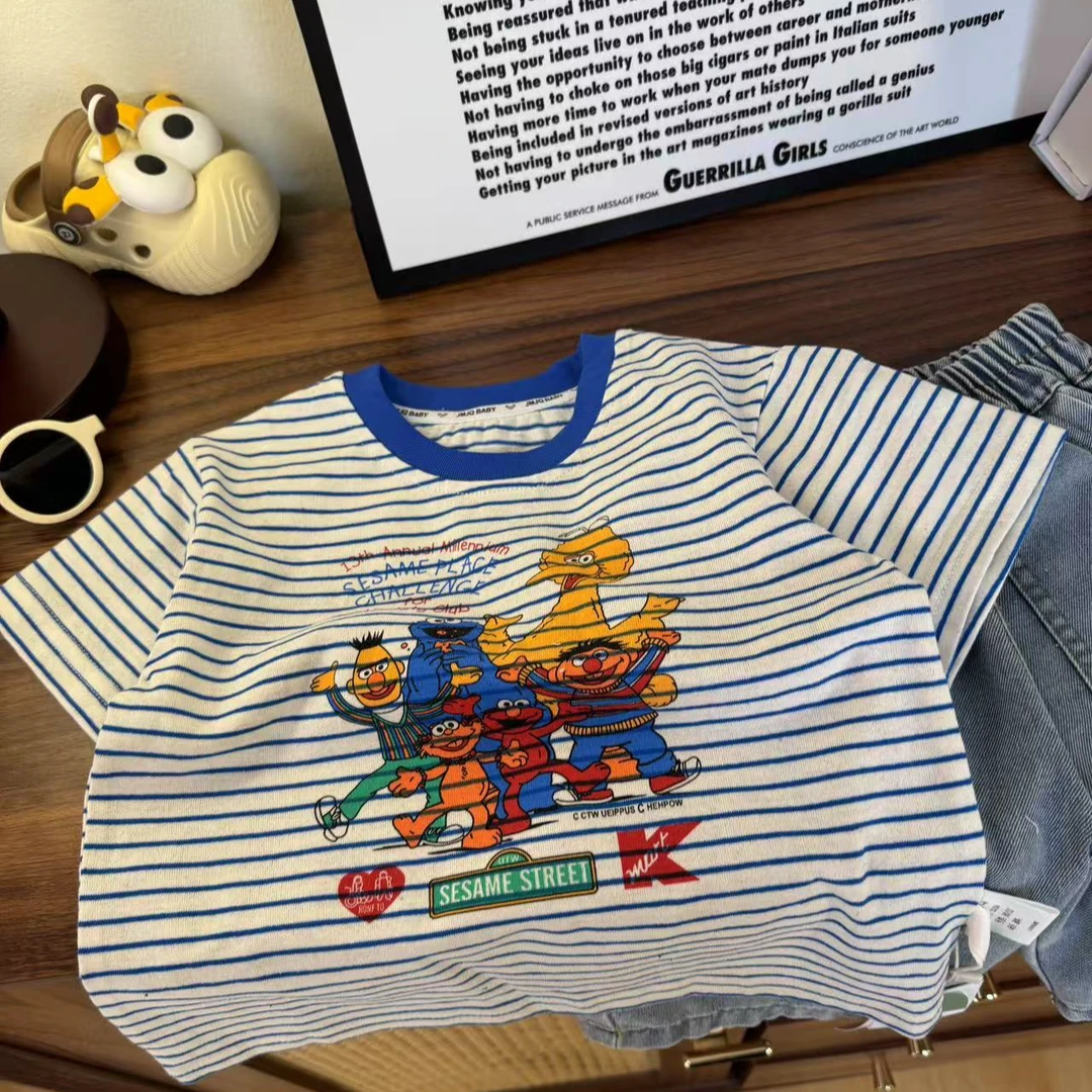 YM【JMJQ 25356】夏季短袖时尚条纹韩版圆领休闲T恤百搭宽松