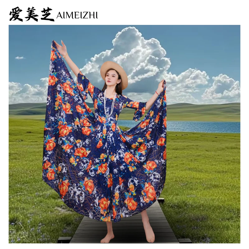 新款《山水画》连衣裙时尚百搭修身气质高档720优雅短袖