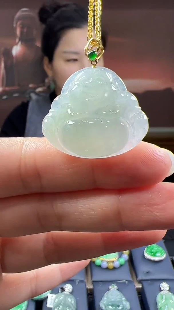 18K金镶嵌挂件翡翠佛公 不含链