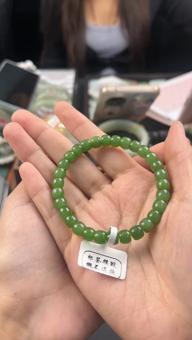 未镶嵌手串和田玉俄碧直切手串卡7微色差