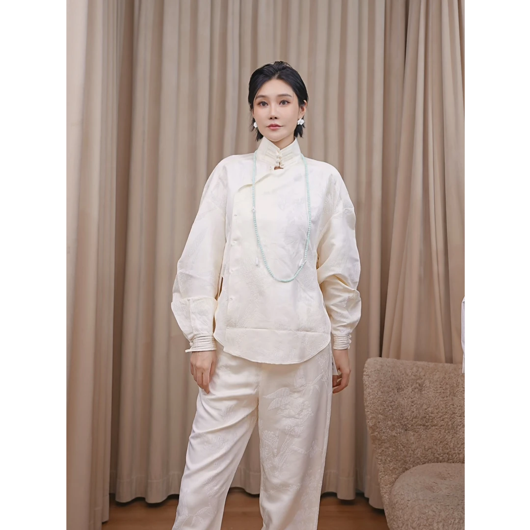 M essential盘扣立领衬衫