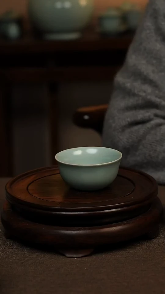 瓷片仿古天青鸡缸杯80ml 微瑕 不带礼盒