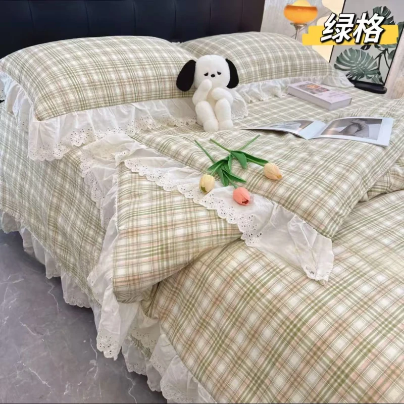 【超级红】绿格 色织床单三件套